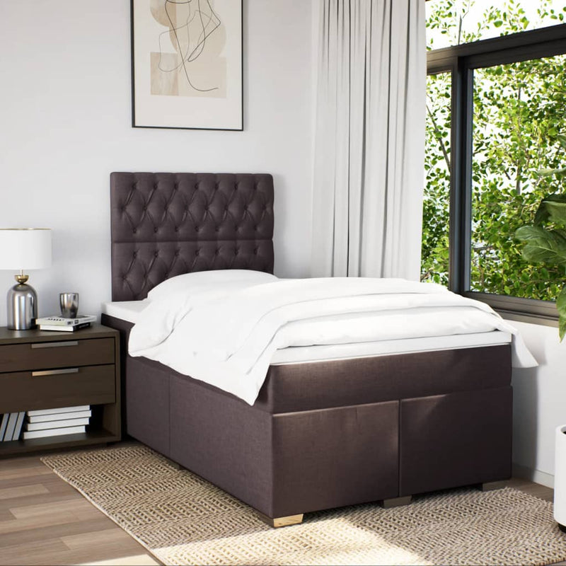 Pat box spring cu saltea, maro închis, 120x200 cm, textil