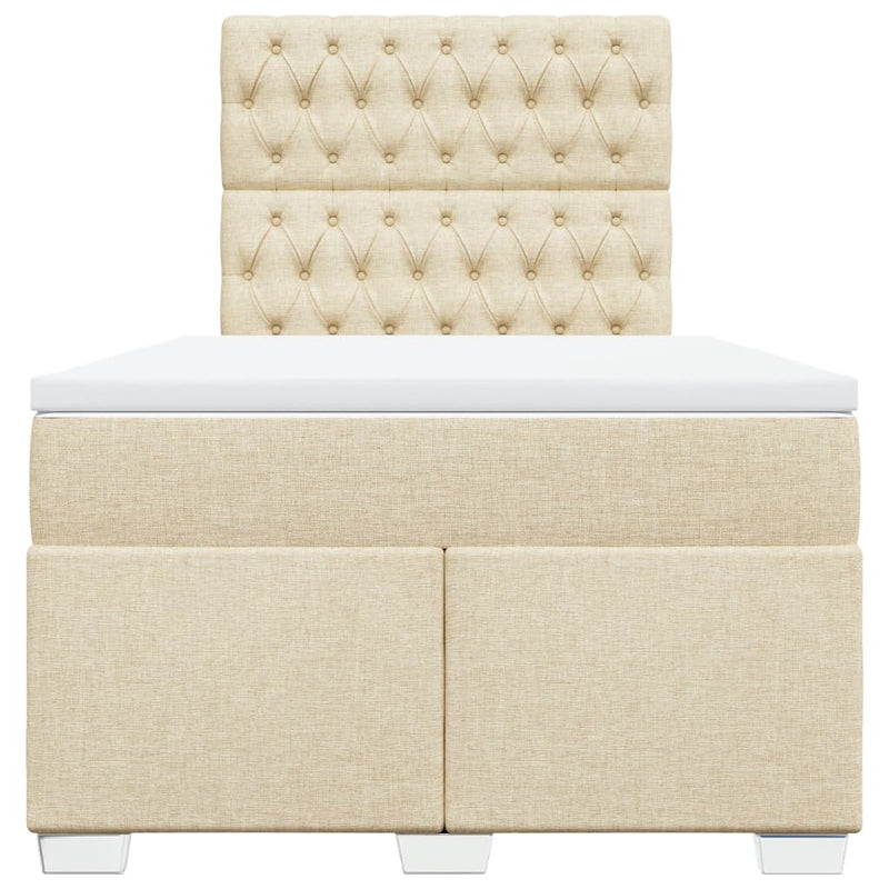 Pat box spring cu saltea, crem, 120x200 cm, textil