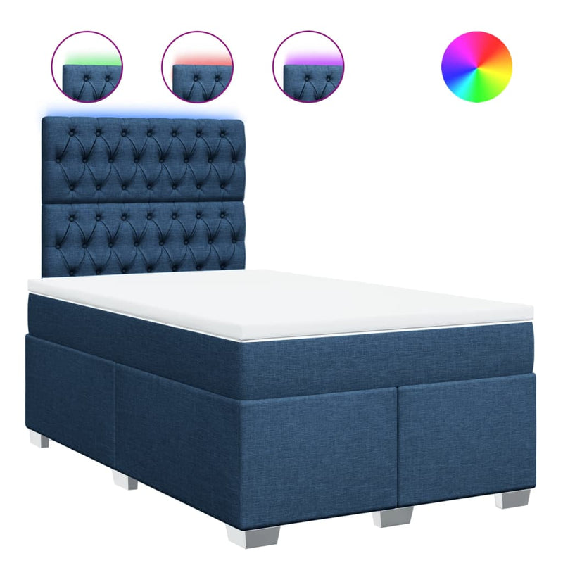 Pat box spring cu saltea, albastru, 120x200 cm, textil
