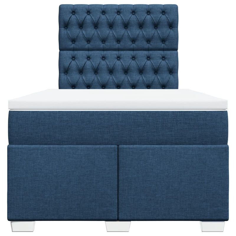 Pat box spring cu saltea, albastru, 120x200 cm, textil