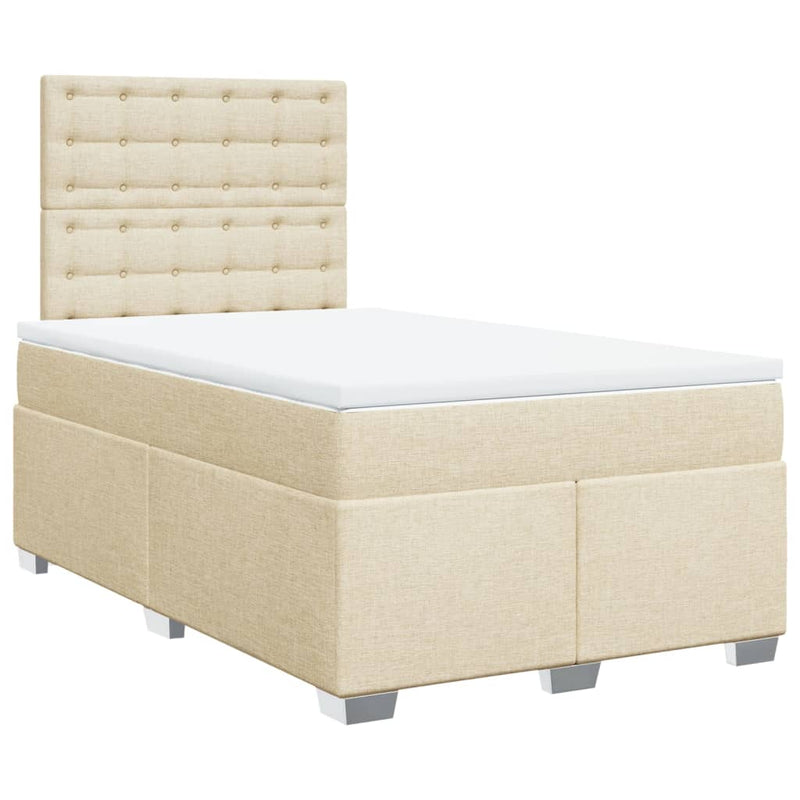 Pat box spring cu saltea, crem, 120x200 cm, textil