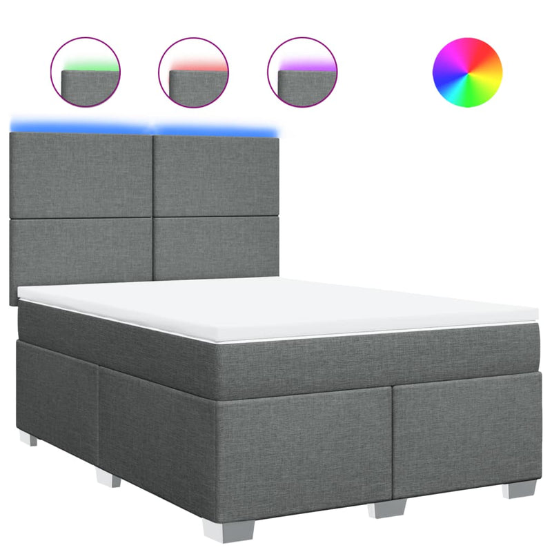 Pat box spring cu saltea, gri închis, 140x190 cm, textil