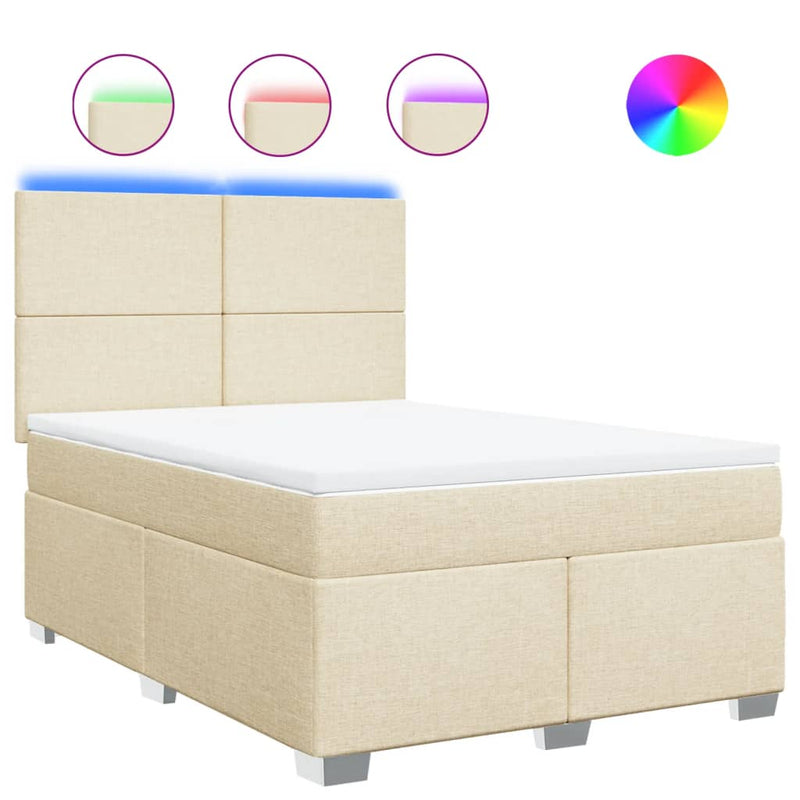 Pat box spring cu saltea, crem, 140x200 cm, textil