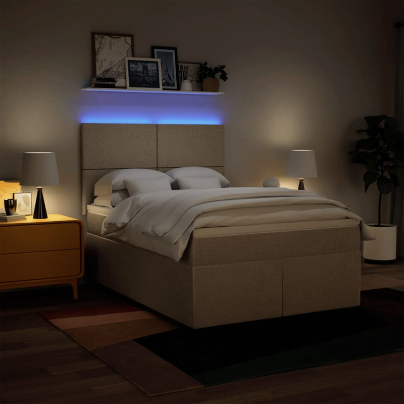 Pat box spring cu saltea, crem, 140x200 cm, textil