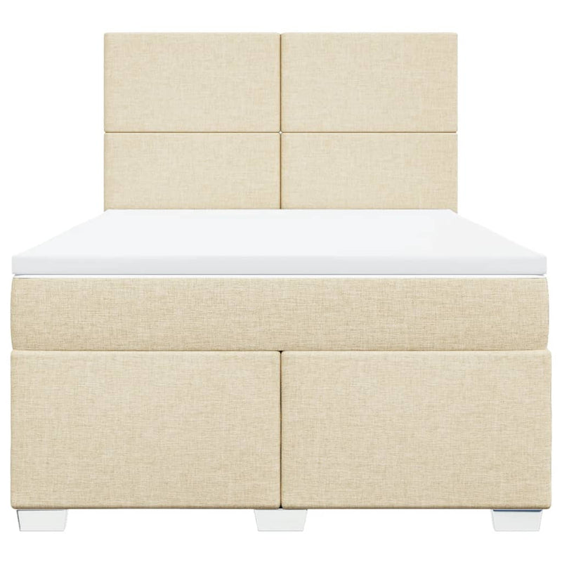 Pat box spring cu saltea, crem, 140x200 cm, textil