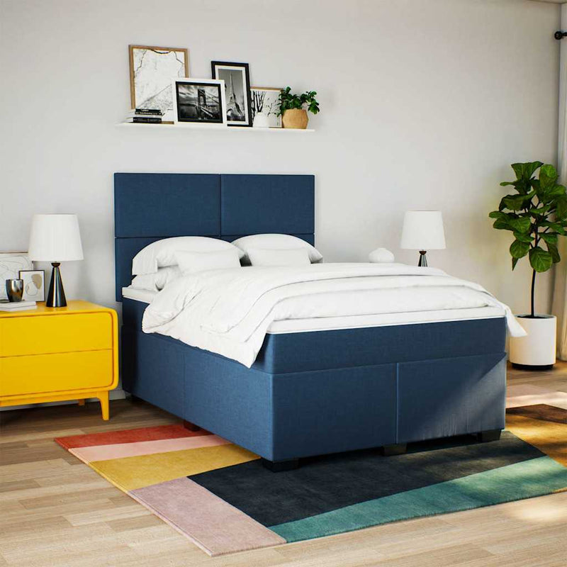 Pat box spring cu saltea, albastru, 140x200 cm, textil