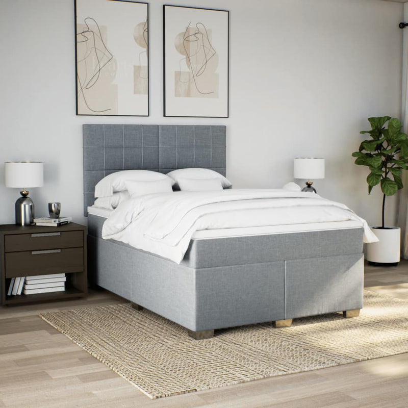 Pat box spring cu saltea, gri deschis, 140x190 cm, textil