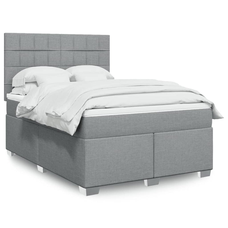 Pat box spring cu saltea, gri deschis, 140x190 cm, textil
