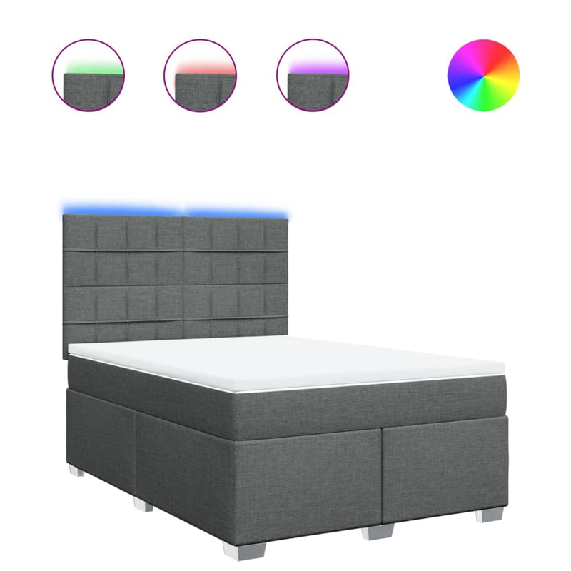 Pat box spring cu saltea, gri închis, 140x190 cm, textil