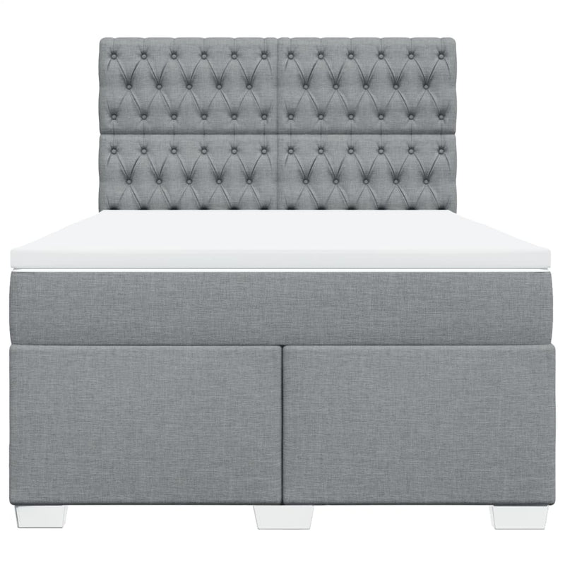 Pat box spring cu saltea, gri deschis, 140x190 cm, textil
