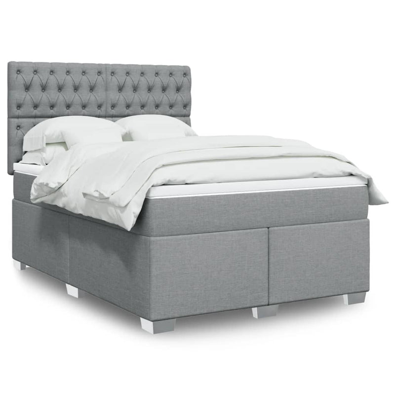 Pat box spring cu saltea, gri deschis, 140x190 cm, textil