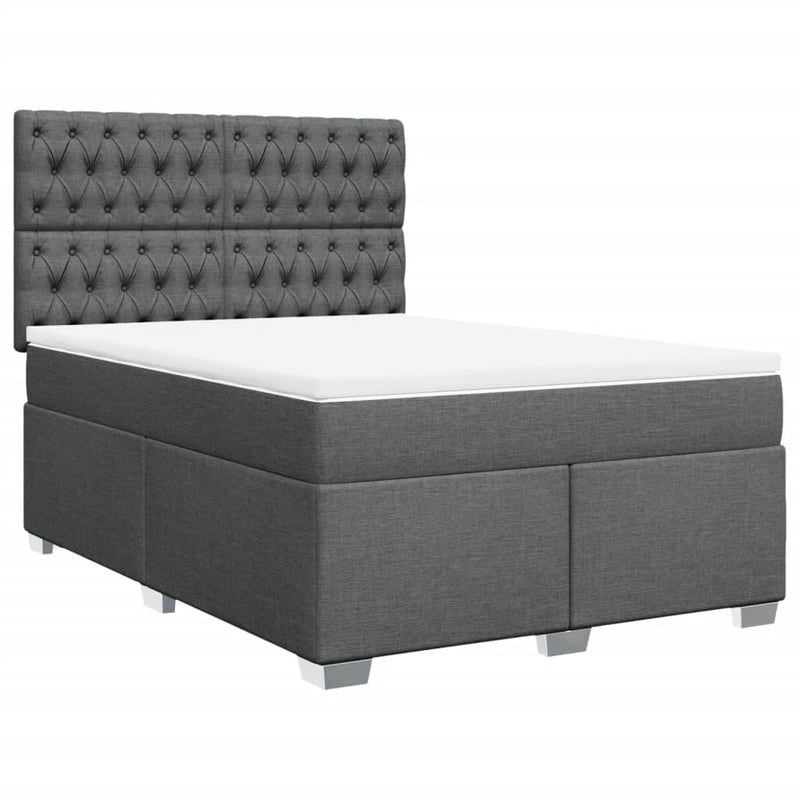 Pat box spring cu saltea, gri închis, 140x190 cm, textil