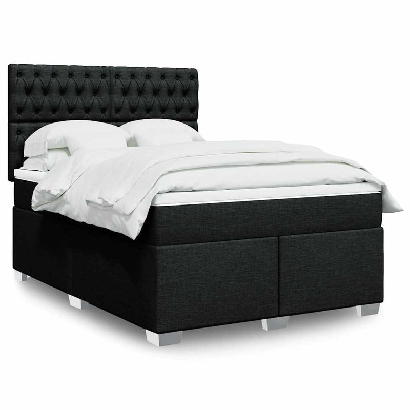 Pat box spring cu saltea, negru, 140x190 cm, textil