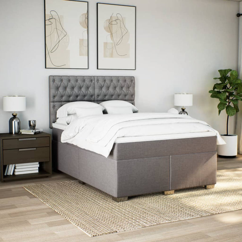 Pat box spring cu saltea, gri taupe, 140x200 cm, textil