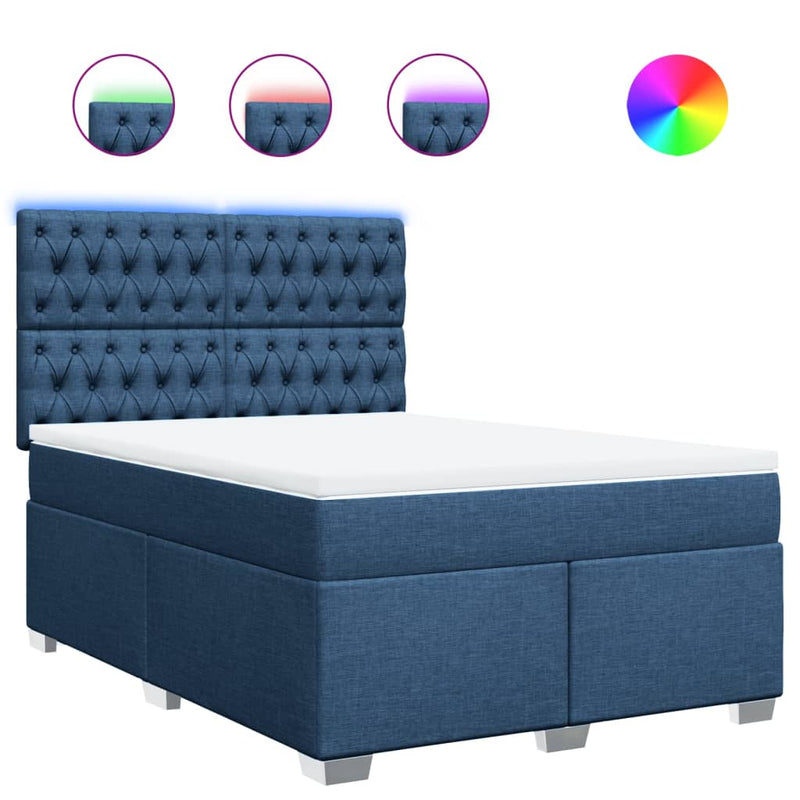 Pat box spring cu saltea, albastru, 140x200 cm, textil