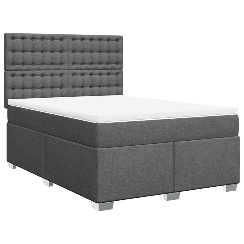 Pat box spring cu saltea, gri închis, 140x190 cm, textil