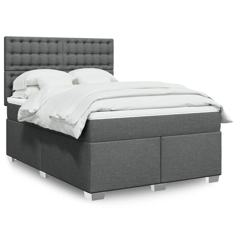 Pat box spring cu saltea, gri închis, 140x190 cm, textil