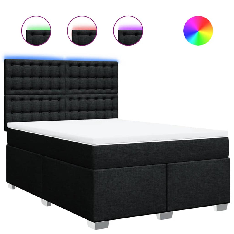 Pat box spring cu saltea, negru, 140x190 cm, textil