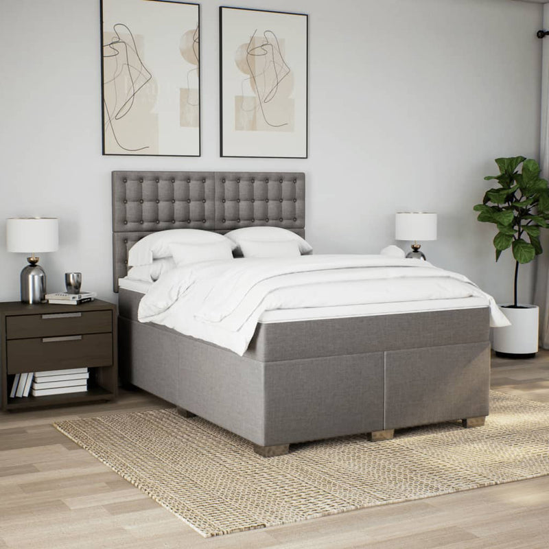 Pat box spring cu saltea, gri taupe, 140x200 cm, textil
