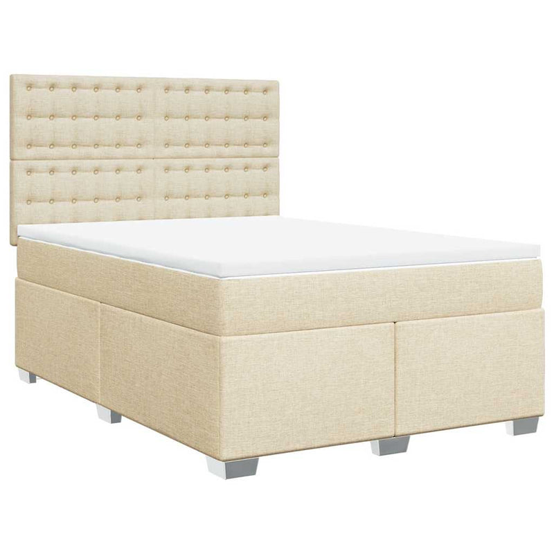 Pat box spring cu saltea, crem, 140x200 cm, textil