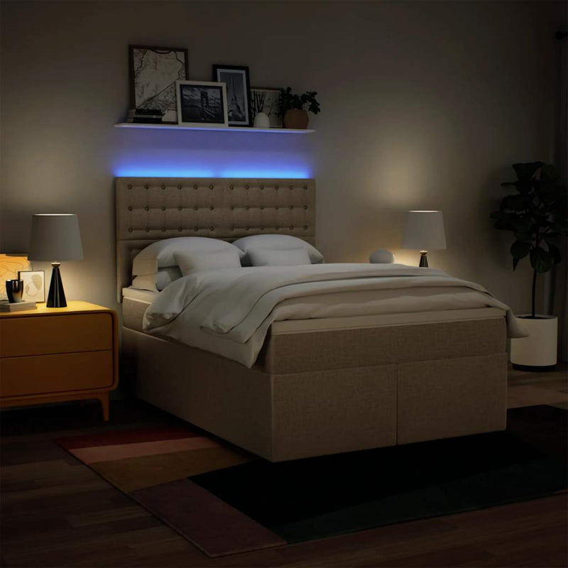 Pat box spring cu saltea, crem, 140x200 cm, textil