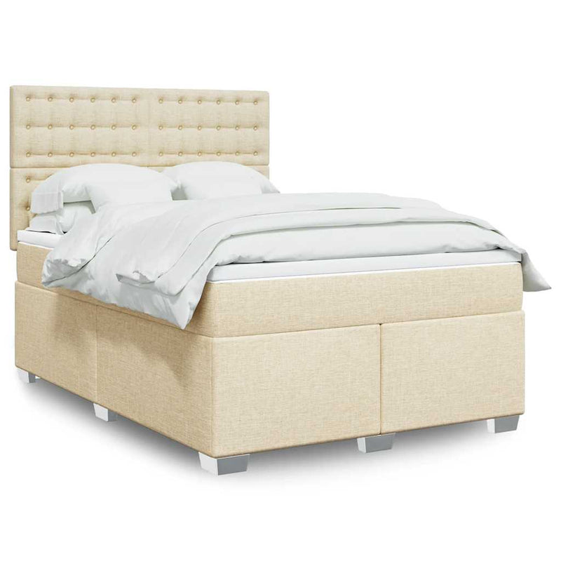 Pat box spring cu saltea, crem, 140x200 cm, textil