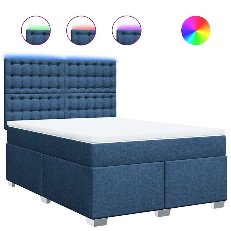 Pat box spring cu saltea, albastru, 140x200 cm, textil