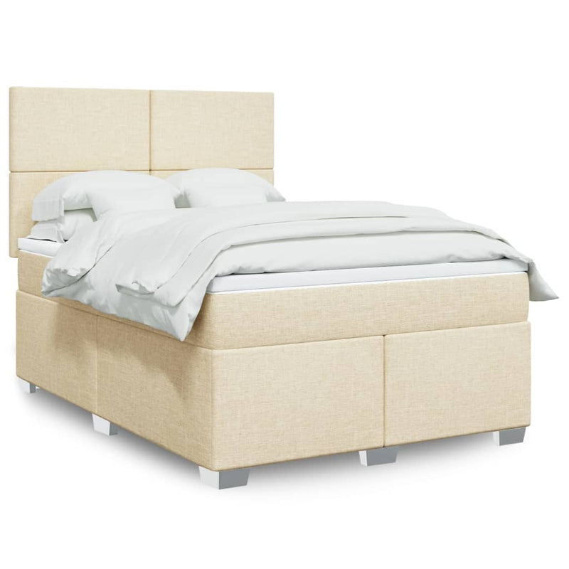 Pat continental cu saltea, crem, 140x200 cm, material textil