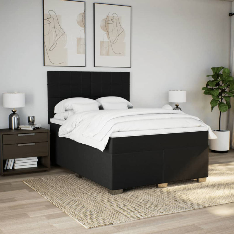 Pat box spring cu saltea, negru, 140x200 cm, textil