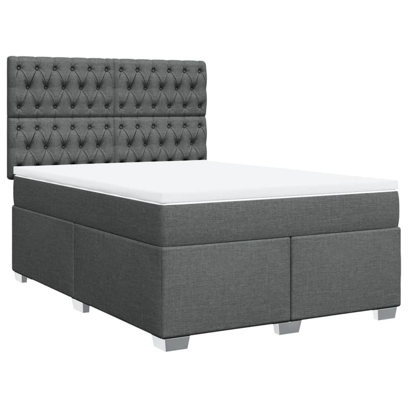 Pat box spring cu saltea, gri închis, 140x200 cm, textil