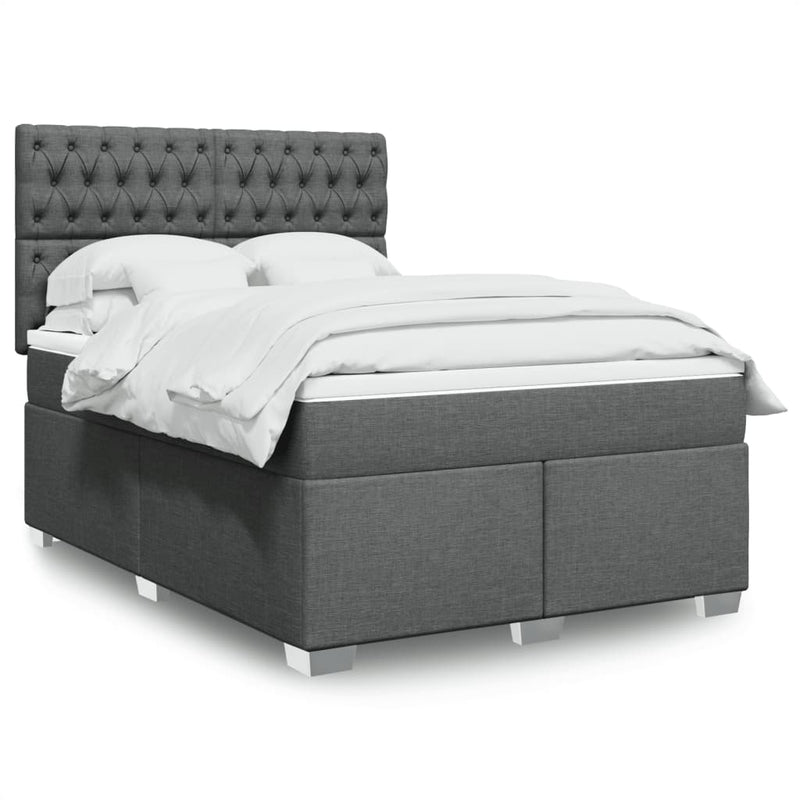 Pat box spring cu saltea, gri închis, 140x200 cm, textil