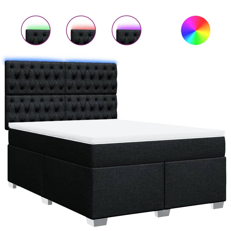 Pat box spring cu saltea, negru, 140x200 cm, textil