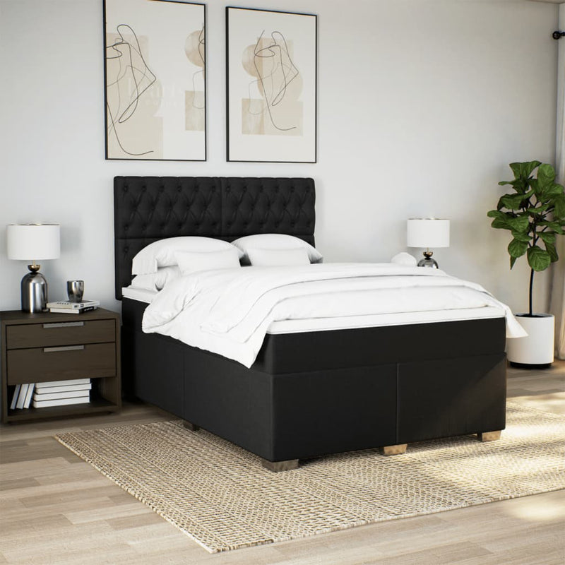 Pat box spring cu saltea, negru, 140x200 cm, textil