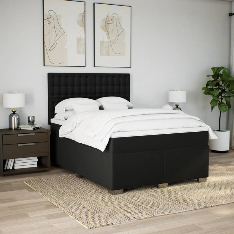 Pat box spring cu saltea, negru, 140x200 cm, textil