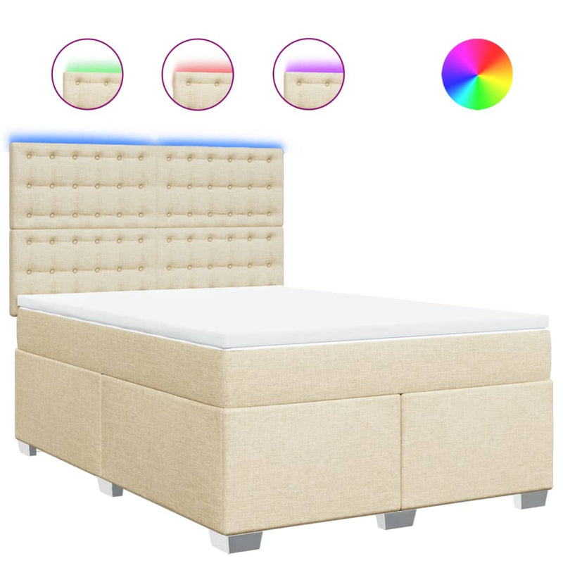 Pat continental cu saltea, crem, 140x200 cm, material textil