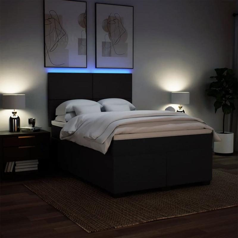 Pat box spring cu saltea, negru, 160x200 cm, textil