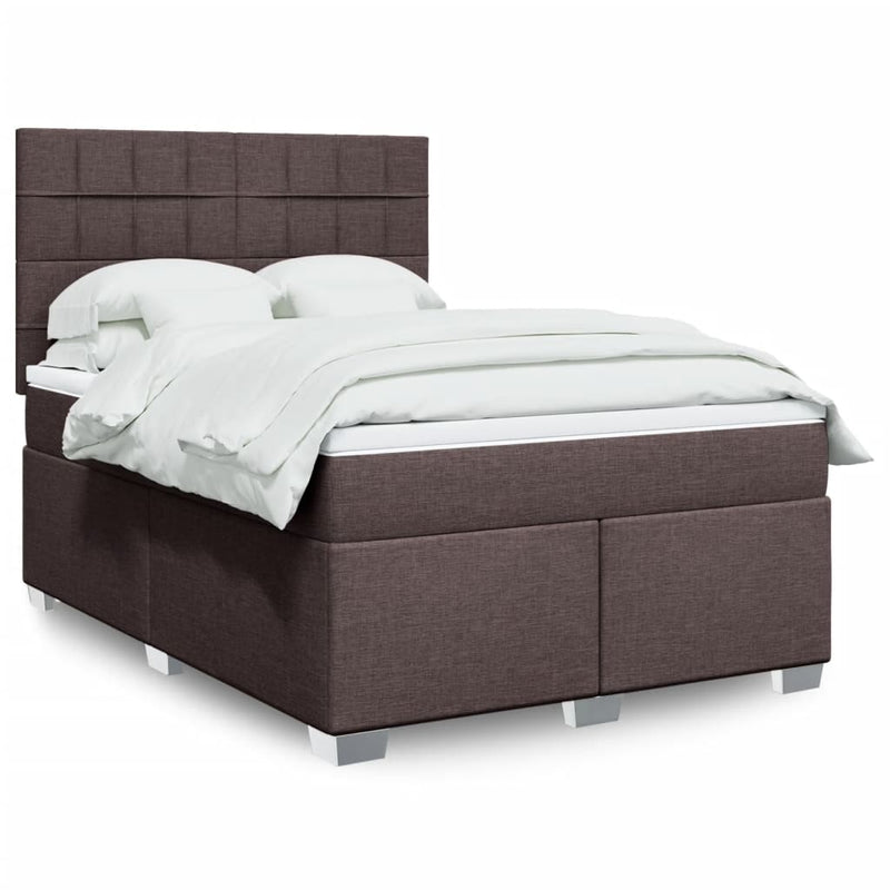 Pat box spring cu saltea, maro închis, 160x200 cm, textil