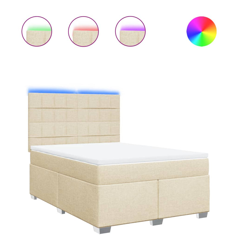Pat box spring cu saltea, crem, 160x200 cm, material textil