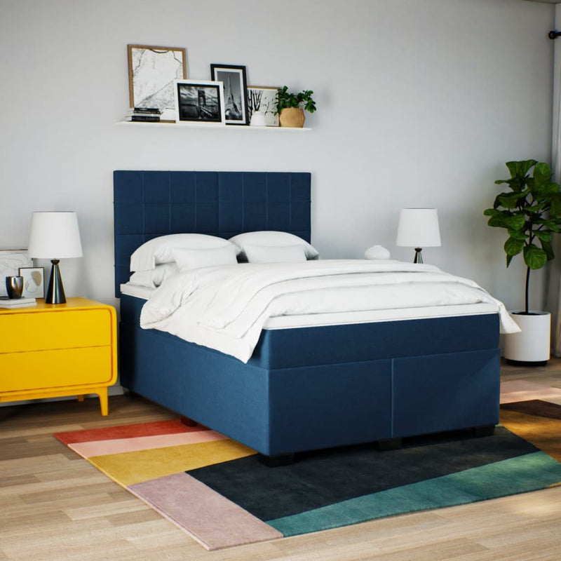 Pat continental cu saltea, albastru, 160x200cm, material textil