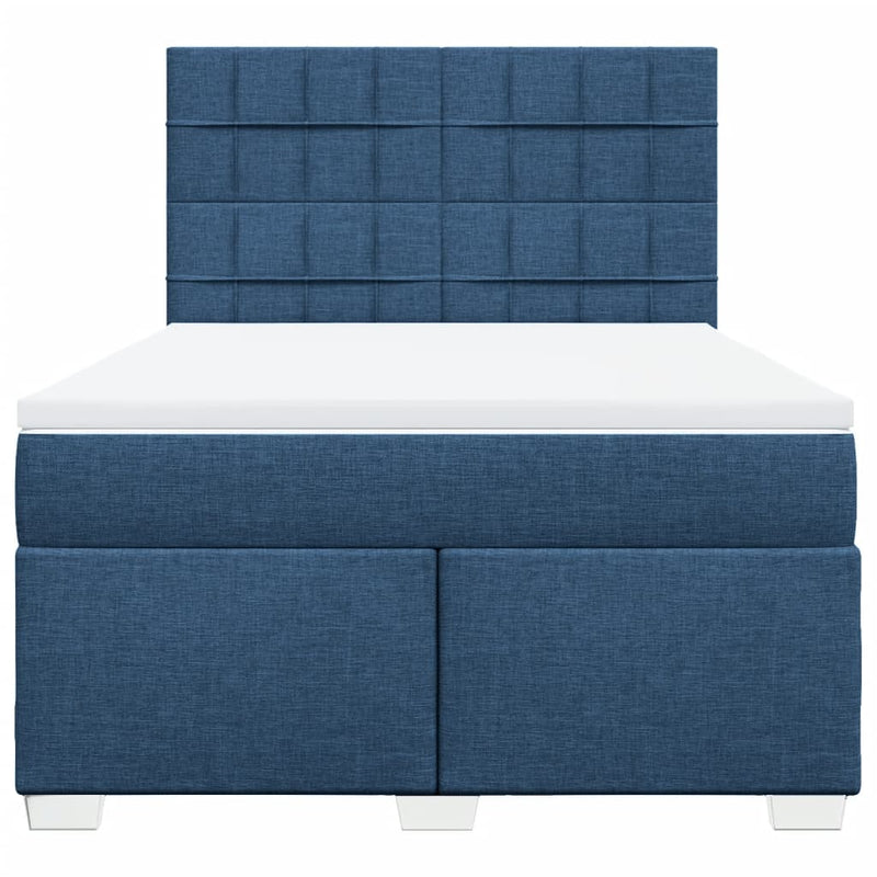 Pat continental cu saltea, albastru, 160x200cm, material textil