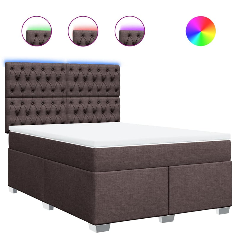 Pat box spring cu saltea, maro închis, 160x200 cm, textil