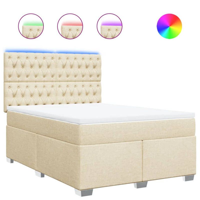 Pat box spring cu saltea, crem, 160x200 cm, material textil
