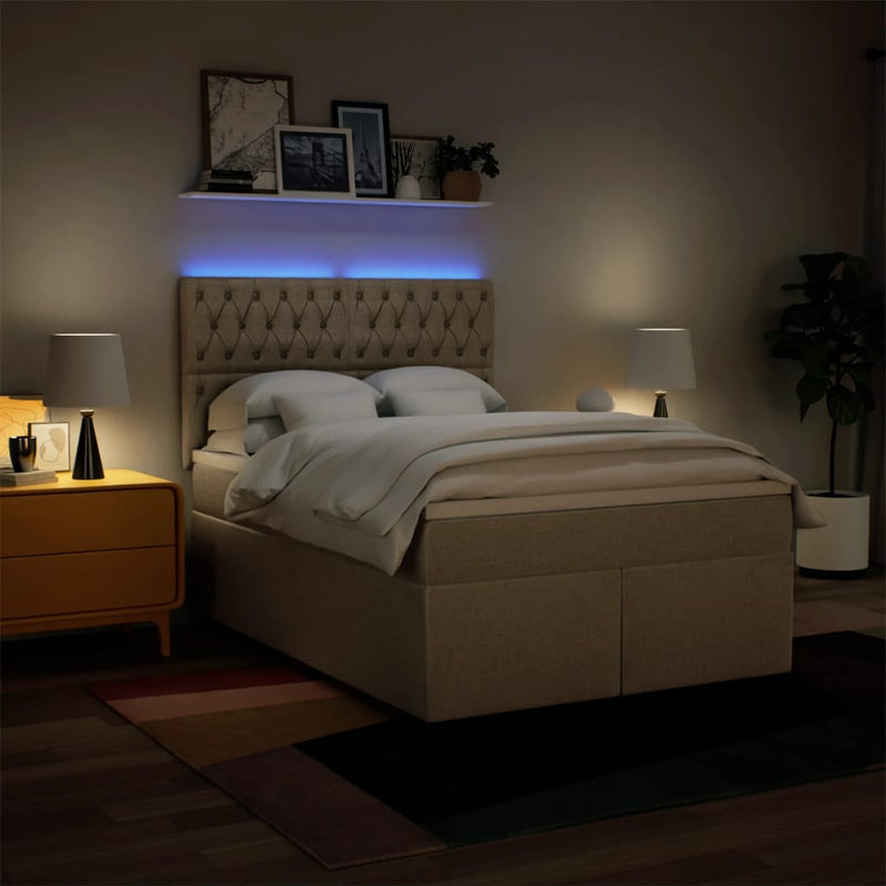 Pat box spring cu saltea, crem, 160x200 cm, material textil