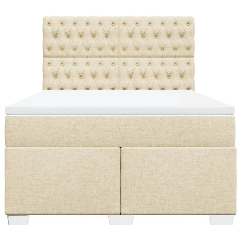 Pat box spring cu saltea, crem, 160x200 cm, material textil