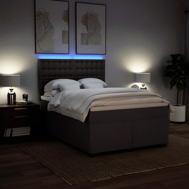 Pat box spring cu saltea, maro închis, 160x200 cm, textil