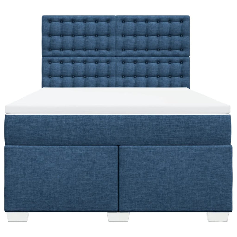Pat continental cu saltea, albastru, 160x200cm, material textil