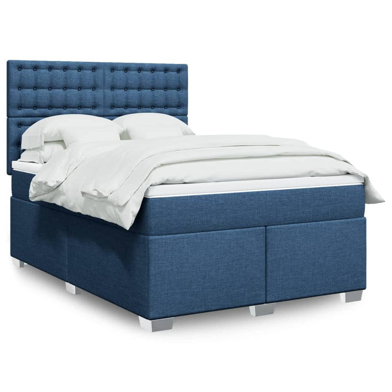 Pat continental cu saltea, albastru, 160x200cm, material textil