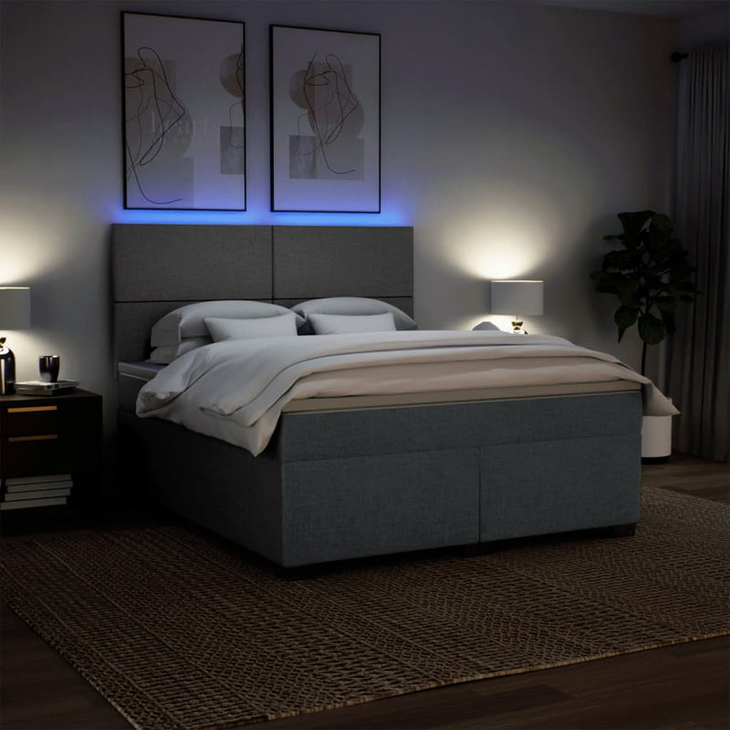 Pat box spring cu saltea, gri închis, 180x200 cm, textil