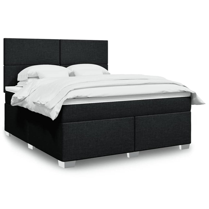 Pat box spring cu saltea, negru, 180x200 cm, catifea