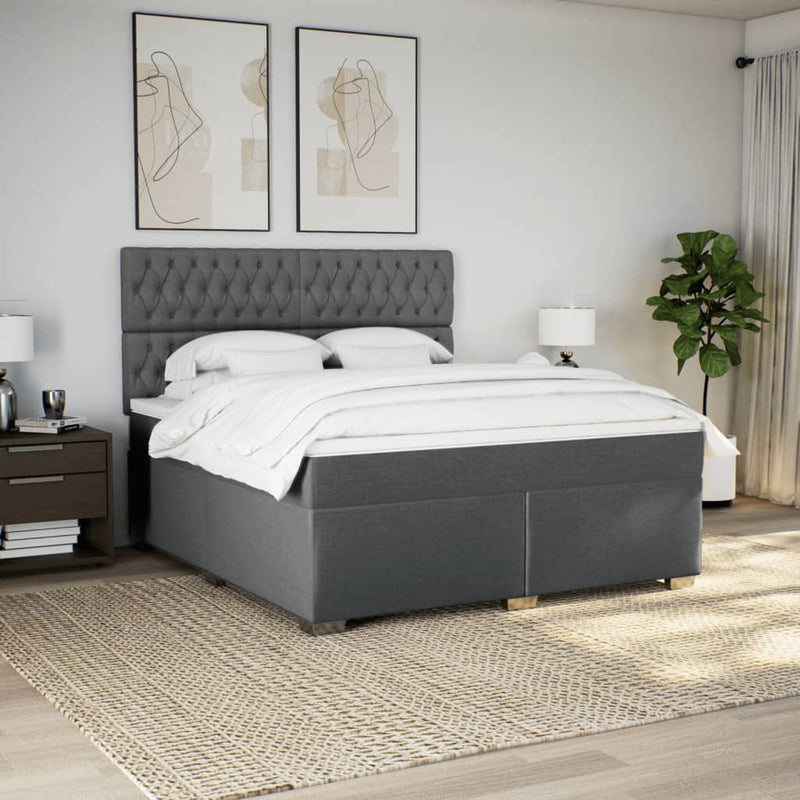 Pat box spring cu saltea, gri închis, 180x200 cm, textil